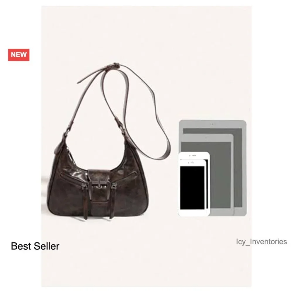 PU Leather Hobo Shoulder Bag with Buckle and Zipper Closure